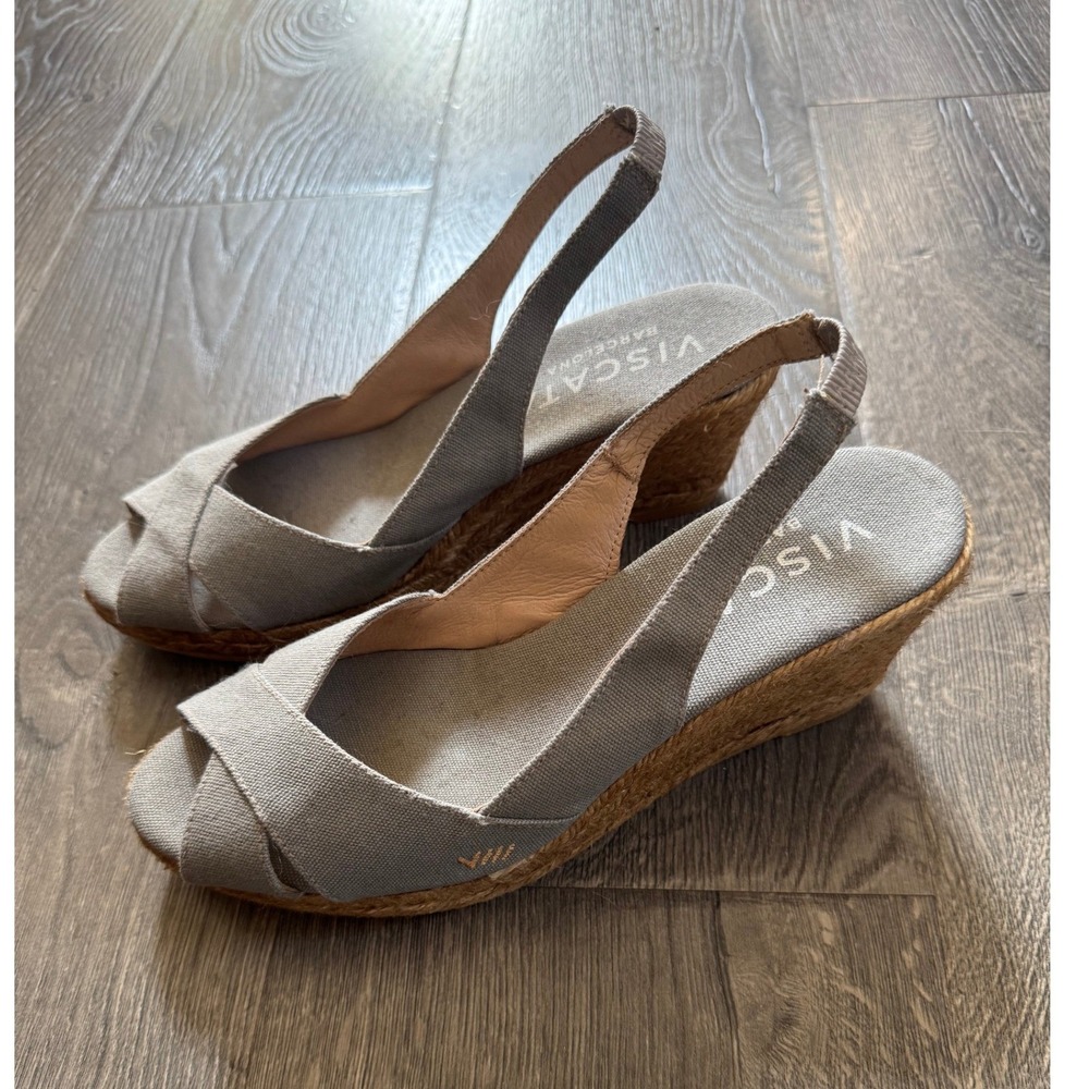Viscata Barcelona Palomera Wedge Sandals 39 8 Grey Gray Canvas Espadrille Shoes